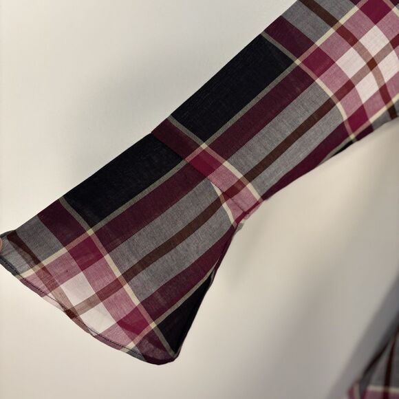 NWT Ann Taylor Loft Black Plaid Tie Back Long Sleeve A Line Dress Size 2P Pink - Picture 6 of 12